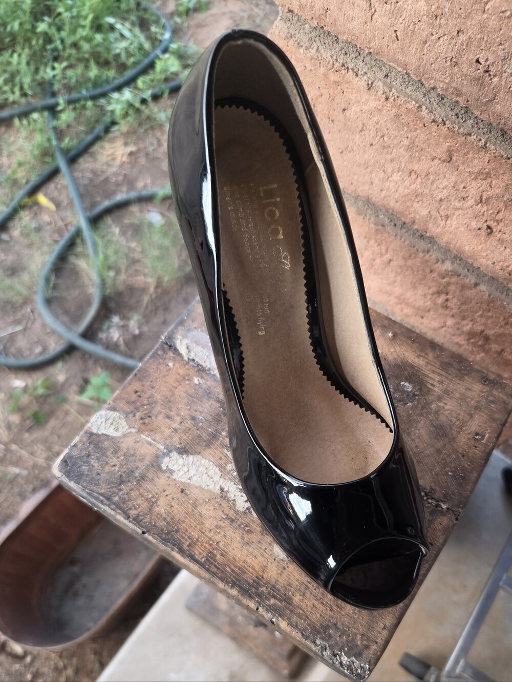 LICCA Black Patent Peep-Toe Pump - 6.5 Excellent Condition